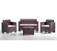 Generico Set Salotto sallottino da Esterno Nebraska in Rattan per 4 Persone con 4 Cuscini Inclusi- MARRONE SCURO