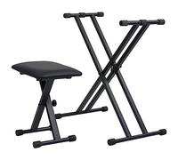 Generico Set Supporto per Tastiera a Doppia Staffa con Sgabello Nero,Arte e Svago,Hobby e Arti Creative,Accessori per Orchestre e Strumenti Musicali,Panchette e sgabelli per Strumenti musicali-70097