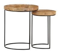 Generico Set Tavolini da Salotto 2 pz Legno Massello di Mango e Acciaio,Marrone,5.62kg,321705