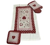 Generico SET TRE PEZZI CUCINA- COMPOSTO DA STROFINACCIO+GUANTONE + PRESINA - MADE IN ITALY - IDEA REGALO - NATALE- MOTIVO CUORI