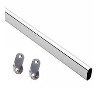 Generico Set Tubo Asta per Armadio Ovale Colore Cromato con Supporti Reggitubo Inclusi - Lunghezza: Metri 1 con 2 Supporti