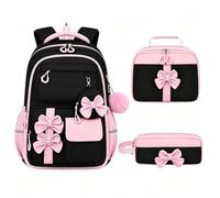 Generico Set Zaino Scuola Elementare Bambina, Adatto A Bambini Dai 6 Ai 12 Anni, Include Zaino, Borsa Portapranzo Astuccio; Caratterizzato Design Ergonomico; Leggero Resistente All'acqua (Nero Rosa)