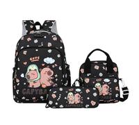 Generico Set Zaino Scuola, Grazioso Set Da Tre Pezzi A Tema Capibara, Che Include Uno Zaino, Una Borsa A Tracolla E Un Astuccio (Nero)