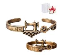 Generico Sewing Machine Bracelet & Ring Set, Vintage Jewelry with Measuring Tape Detail, Creative Artisan Gift for Crafters,Sewers & Costume Designers (Ring+Bracelet)