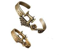 Generico Sewing Machine Bracelet & Ring Set,Vintage Sewing Charms Machine Jewelry,Quilters Themed Metal Alloy Adjustable Bracele,Antique Bronze Alloy Bracelets & Rings (11, 6.5, Centimetri)