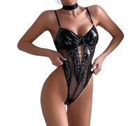 Generico Sexy Body In Pelle Per Donna, Latex Bodysuit Da Notte Ritaglio Cuoio Basic Intimi Con Cavallo E Aperto Leggero Lingerie In Discoteca Per Feste Reggiseni