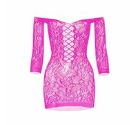 Generico Sexy Doll Slip Donna Sexy Lingerie Donna Body Sexy Cappotto a rete attillato a maniche lunghe con taglio aperto e gonna sexy avvolgente W531 Completo Sexydonna Hot Intero (Hot Pink, One Size)