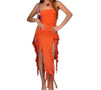 Generico Sexy Dresses for Women,Ruched Asymmetrical Hem Tube Dress,off The Shoulder Bodycon Ruffle Dress Split Thigh(Orange,L)