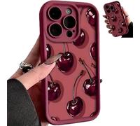 Generico Sexy Wine Cherry Graffiti Phone Case, Sultry Red Cherry Print Case, Full Shockproof Protective Creative Fresh Stylish Fruit Design Phone Cases for iPhone 13/14/15/16/17 Pro Max