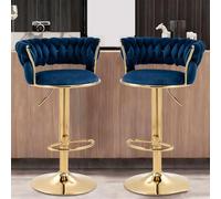 Generico Sgabelli da Bar (1/2/4 Pezzi), Regolabili in Altezza con Rotazione a 360°,Sgabelli da Bar Ergonomici Imbottiti con Schienale,Sgabello da Cucina con Struttura in Metallo,Blu,Set of 2