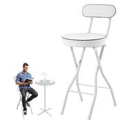 Generico Sgabello Alto Pieghevole Imbottito con Schienale, Sedia da Bar Richiudibile 75 70 65 60 55 cm con Poggiapiedi per Cucina, Ufficio, Negozio(Bianco,55cm (22inch))