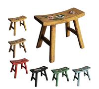 Generico Sgabello In Legno Con Motivi Dipinti, 31 * 12 * 25 Cm, Sgabello Basso Da Tavolo Da Pranzo In Legno Massello, Piccolo Poggiapiedi Da Camera Da Letto O Bagno, Panca Da Ingresso(Yellow)