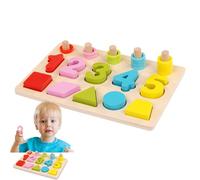 Generico Shape Matching Game, Number Building Blocks Board, 8.86x5.91x1.97 Inches, Fine Motor Skill Trainer, Educational Wooden Puzzle Toy for Kids Over Learning Play, Multicolor