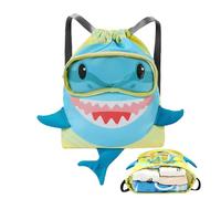 Generico Shark Drawstring Swim Bag - Waterproof Twill PU PVC Backpack 40x16x38cm Single Piece With Shoe Compartment - Sports Gym Storage Sack - Swimming Camping Dance Shopping Kids