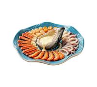 Generico Shark Sushi Plate - Ceramic Material 33x33x8.8cm Hand Painted Theme Serving Tray - Fun Shark Shape Appetizer Dish With Built-in Sauce Bowl - For Sushi Seafood Snacks Fries And Party Meals