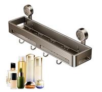 Generico Shelf Shower Rack, Suction Cup Shower, Wall Shelf, No-Drill Bathroom Organizer, with Hooks, for Home, RV, Apartment, Farmhouse, Hotel Use, 15.75x5.12x4.92 Inches, ABS & Carbon Steel, 1 Piece