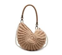 Generico Shell Purse for Women Summer Beach Crossbody Bag, Handmade Crochet Beaded Shell Clutch with Pearl Strap, Tote Shoulder Handbag for Parties, Beach, Evening Outings (Khaki)