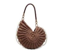Generico Shell Purse for Women Summer Beach Crossbody Bag, Handmade Crochet Beaded Shell Clutch with Pearl Strap, Tote Shoulder Handbag for Parties, Beach, Evening Outings (Coffee)
