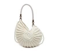 Generico Shell Purse for Women Summer Beach Crossbody Bag, Handmade Crochet Beaded Shell Clutch with Pearl Strap, Tote Shoulder Handbag for Parties, Beach, Evening Outings (Beige)