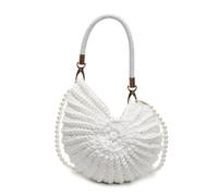 Generico Shell Purse for Women Summer Beach Crossbody Bag, Handmade Crochet Beaded Shell Clutch with Pearl Strap, Tote Shoulder Handbag for Parties, Beach, Evening Outings (White)