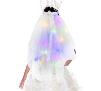 Generico Short Bridal Veil - Velo Bianco Illuminazione | Bachelorette Veil for Bride | Chiesa del Matrimonio | Veli da Sposa a Matita con Copricapo per Clip per Le Donne Accessori per Donne