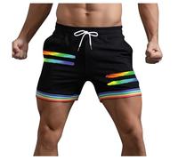 Generico Short Molto Corti con Dettagli Arcobaleno E Tasche per Uomo Estivi Modello Larghi con Coulisse per Sport Corsa A Gamba Dritta E Spiaggia Pantaloni Corti Compressivi(Black, L)