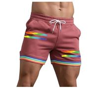 Generico Short Molto Corti con Dettagli Arcobaleno E Tasche per Uomo Estivi Modello Larghi con Coulisse per Sport Corsa A Gamba Dritta E Spiaggia Pantaloni Corti Compressivi(Watermelon Red, XXXL)