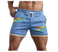 Generico Short Molto Corti con Dettagli Arcobaleno E Tasche per Uomo Estivi Modello Larghi con Coulisse per Sport Corsa A Gamba Dritta E Spiaggia Pantaloni Corti Compressivi(Light Blue, XXXL)