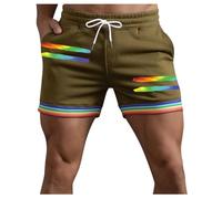 Generico Short Molto Corti con Dettagli Arcobaleno E Tasche per Uomo Estivi Modello Larghi con Coulisse per Sport Corsa A Gamba Dritta E Spiaggia Pantaloni Corti Compressivi(Army Green, S)