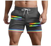 Generico Short Molto Corti con Dettagli Arcobaleno E Tasche per Uomo Estivi Modello Larghi con Coulisse per Sport Corsa A Gamba Dritta E Spiaggia Pantaloni Corti Compressivi(Grey, S)