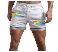 Generico Short Molto Corti con Dettagli Arcobaleno E Tasche per Uomo Estivi Modello Larghi con Coulisse per Sport Corsa A Gamba Dritta E Spiaggia Pantaloni Corti Compressivi(White, XXL)