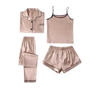 Generico Shorts Donna Estivi Pantaloni Corti Donna Estivi Nuovo in di Ghiaccio Solido Abito da Casa da Print Fashion Slim A Pezzi per Tutte Le Stagioni Pantaloni Pigiama Pigiama Khaki S