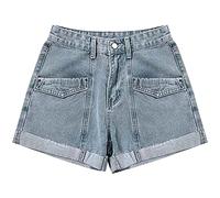 Generico Shorts Donna Jeans Curvy Pantaloni con Tasche Strappati Elasticizzati Pantaloncini Corti Eleganti Vita Alta Jeans Casual Push Up Cotone Hotpants Comodi in Denim Larghi Bermuda Sexy Mare