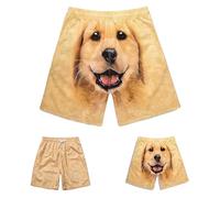 Generico Shorts with Dog Face on Butt, Realistic 3D Cute Funny Puppy Print Workout Shorts, for Men/Women (Yellow,L)