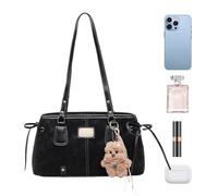 Generico Shoulder Purse - Travel Shoulder Bag, Retro PU Leather Underarm Tote With Plush Pendent For Travel Weekend Outing School Work Shopping Daily Commute Girls Women