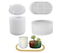 Generico Silicone Planter Mold - 4-Piece Striped Vase Mold | Epoxy Resin Candle Jar Molds, Multi-Use Concrete Cement Molds for Resin, Clay, Gypsum, And Home Decor Use