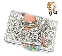Generico Silver Flower Dance Western-Style Clutch, Retro Style Evening Bag Purses, Elegant Stylish Hand Wallet for Wedding Prom