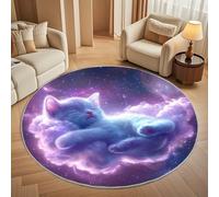 Generico Simpatico Motivo a Gatto Spaziale Tappeto Rotondo Pelo Corto Moderno 180x180cm, Viola Tappeto Rotondo Lavabile Antiscivolo e Morbido per Salotto Balcone, Camera da Letto, Cucina e Corridoio