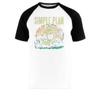 Generico Simple Plan Skull Vintage Maglietta da Baseball Unisex T-Shirt A Maniche Corte Bianca