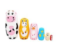Generico Six-Layer Cow Nesting Dolls | Wood, Traditional Russian | Animal Christmas Birthday Gift, Kindergarten Teaching Aid | Office Desk Decor
