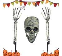 Generico Skeleton Coming Out Of Ground - 3 Pieces Plasttic Skull Skeleton Décor, Zombie Arm Prop With Plasstic Hands | Skull Ornament For Pathway, Yard, Garden, Haunted House, Front Door, Fence