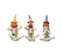 Genérico Skeleton Halloween Statue Decor, Eerie Halloween Sculpture, Spooky Table Decor Skeleton Pumpkin Resin Statue, See Hear Speak No Evil For Yard Balcony Living Room Shelf Haunted House