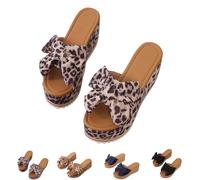 Generico Slide Sandals for Women Plus Size Bow-Knot Platform Wedge Sandals Summer Dressy Outdoor Beach Sandal Comfortable Open Toe Non-Slip Walking Slippers (Black leopard,39)