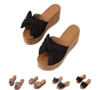 Generico Slide Sandals for Women Plus Size Bow-Knot Platform Wedge Sandals Summer Dressy Outdoor Beach Sandal Comfortable Open Toe Non-Slip Walking Slippers (Black,42)