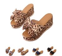 Generico Slide Sandals for Women Plus Size Bow-Knot Platform Wedge Sandals Summer Dressy Outdoor Beach Sandal Comfortable Open Toe Non-Slip Walking Slippers (Brown leopard,42)