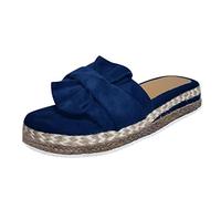 Generico Slip On Toe Beach Sandals Flat Breathable Bow Women'S Weave Open Shoes Summer Women'S Sandals (Blue 37)