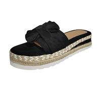 Generico Slip On Toe Beach Sandals Flat Breathable Bow Women'S Weave Open Shoes Summer Women'S Sandals (Black 40)