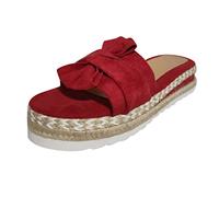 Generico Slip On Toe Beach Sandals Flat Breathable Bow Women'S Weave Open Shoes Summer Women'S Sandals (Red 42)