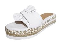 Generico Slip On Toe Beach Sandals Flat Breathable Bow Women'S Weave Open Shoes Summer Women'S Sandals (White 39)