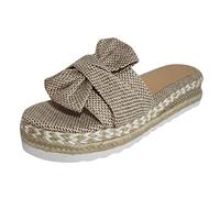 Generico Slip On Toe Beach Sandals Flat Breathable Bow Women'S Weave Open Shoes Summer Women'S Sandals (Khaki 41)